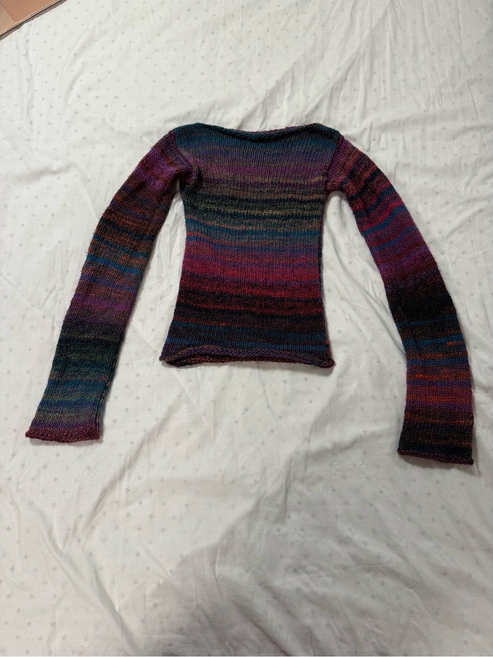 Multicolor Striped Scoop Neck Handmade Knit Sweater